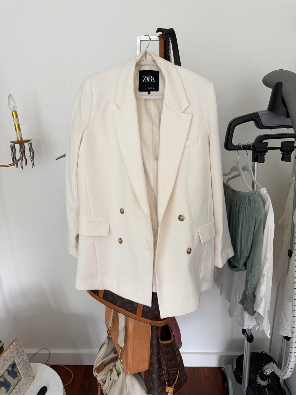 Zara Women's Double-Breasted Cream Blazer